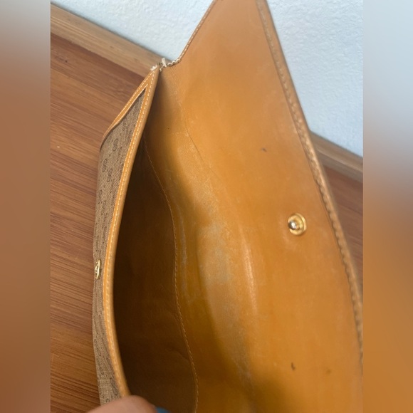 Vtg 80’s Gucci GG Monogram Long Wallet Bifold Gold Accents Iconic - Picture 10 of 16